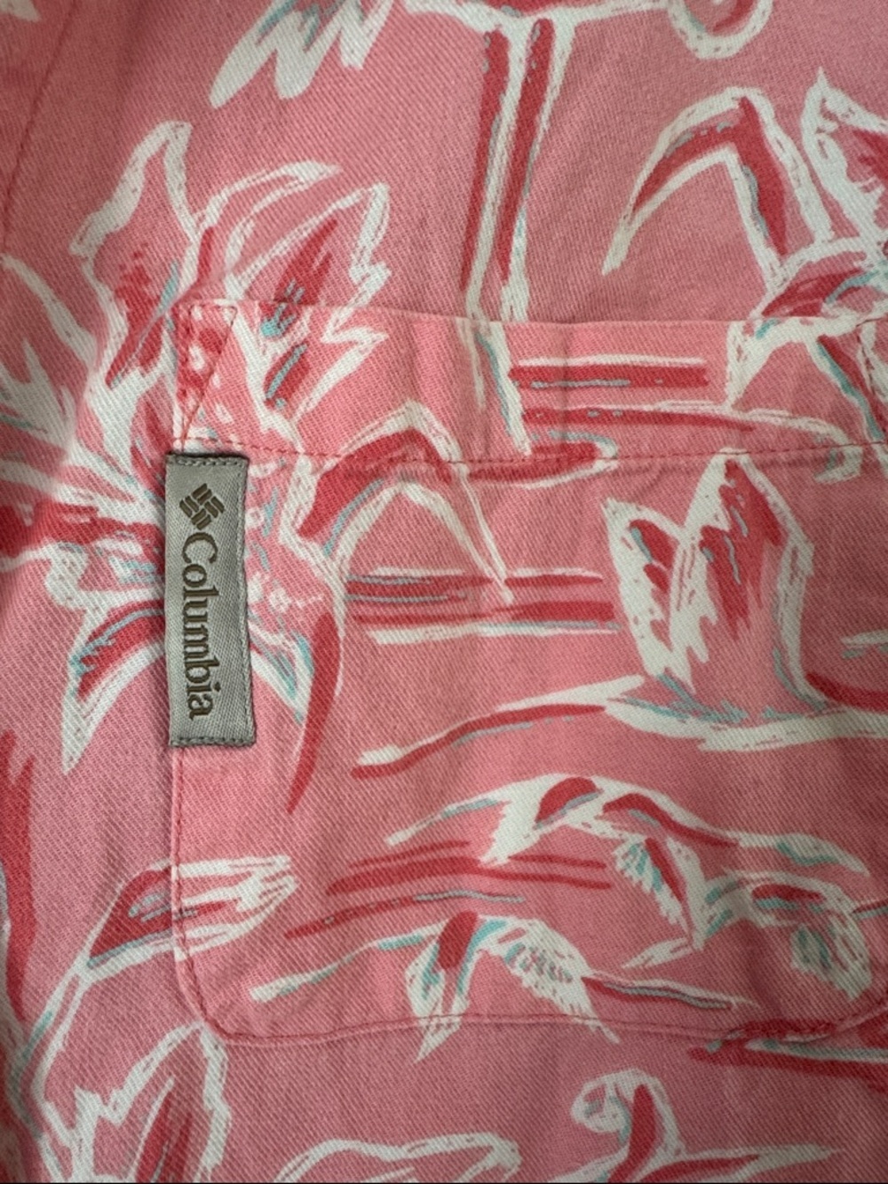 Columbia Coral and White Flamingo Print Button-Up Shirt - Picture 3 of 8